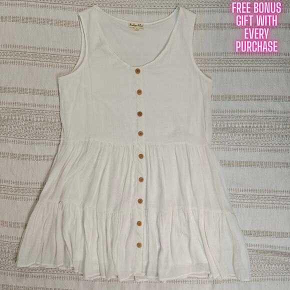 Indigo Rose White Button Front Tiered Dress Women's Size L - Picture 1 of 5